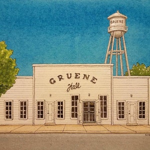 Gruene Hall. 8.5" x 11". Gruene, TX. Watercolor Painting. Art Print. Live Music. Texas Music. Texas Hill Country. Dancehalls. Jim Koehn Art.