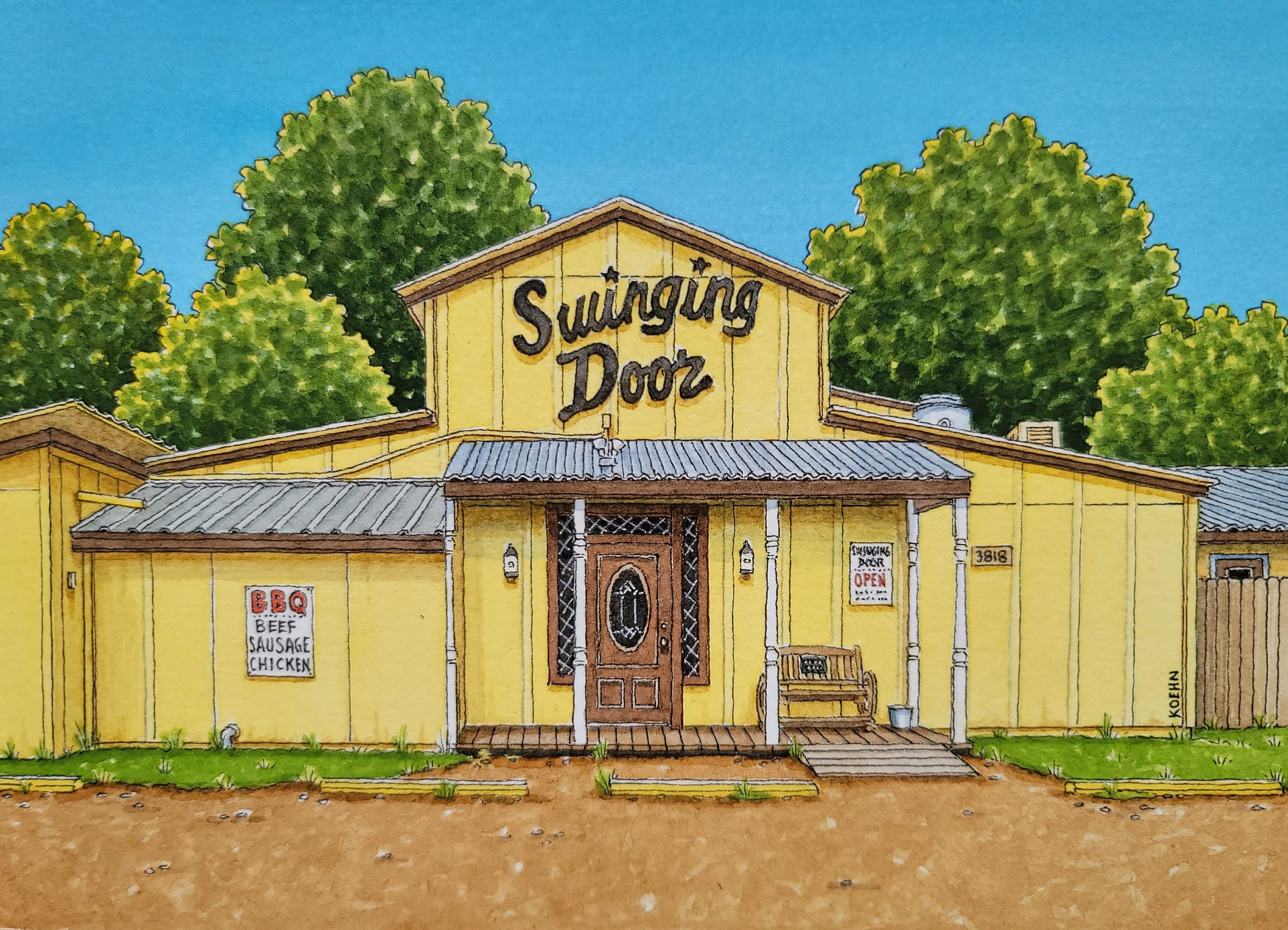 Swinging Door. 5 X 7. Richmond Texas. Watercolor Etsy