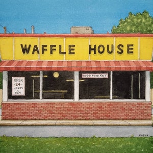 Waffle House. 5" x 7". Houston, Texas. Watercolor Painting. Art Print. Houston. Waffles. Texas. Jim Koehn Art