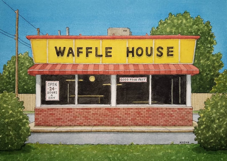 Waffle House. 5 X 7. Houston Texas. Watercolor Etsy