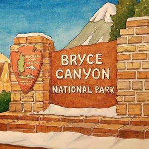 Parque Nacional del Cañón de Bryce. 5" x 7". Utah. Parques Nacionales. Martillo Thors. Cañón Bryce. Hoodoos. Rocas Rojas. Naturaleza. Señales del Parque Nacional.