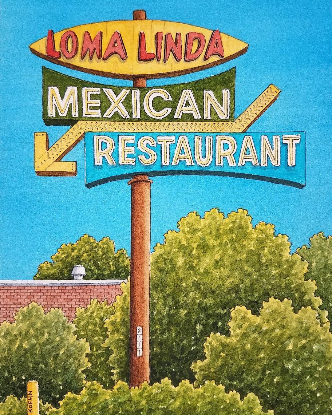 Loma Linda Mexican Restaurant. 8.5" X 11". Houston Texas. Watercolor ...