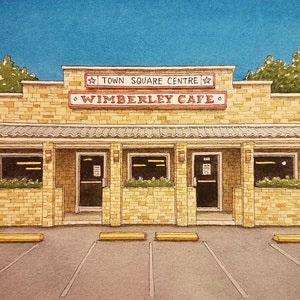 Wimberley Cafe. 5" x 7". Wimberley Texas. Watercolor Painting. Art Print. Texas Hill Country. Cafes. House Wall Art. Jim Koehn Art. Main St.