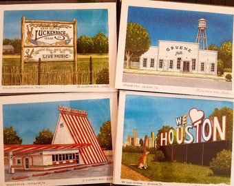Package Deal. Five Prints. 5" x 7". Houston Texas. Your Choice. Watercolor Paintings. Art Prints. On 6" x 8" Paper. Jim Koehn Art.