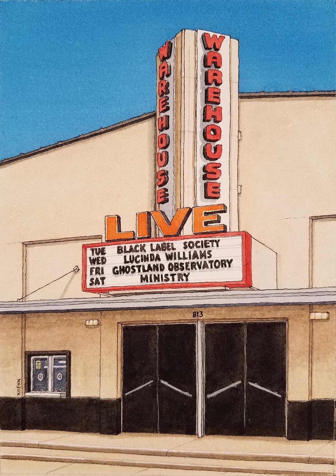 Warehouse Live. 8.5 X 11. Houston Texas. Watercolor Painting. Art Print. Live Music. Houston Art