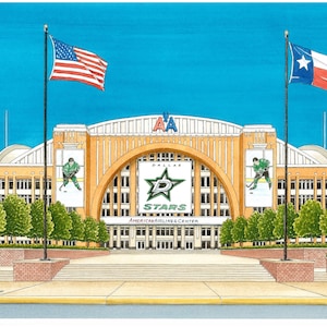 American Airlines Center. 5" x 7". Dallas Texas. Watercolor Painting. Art Print. Dallas Stars. Watercolors. Jim Koehn Art.