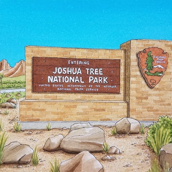 Joshua Tree National Park. 8" x 10". California. Watercolor Painting. Art Print. Jim Koehn Art. National Parks. National Park Signage.