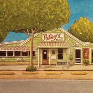 Riley's Tavern. 8.5" x 11". Hunter, Texas. Watercolor Painting. Art Print. Texas Hill Country. Old Bars. Beer Joints. Jim Koehn Art.