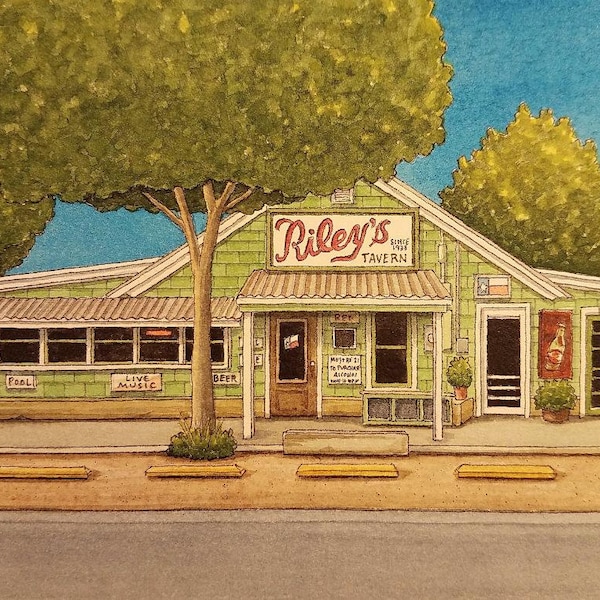 Riley's Tavern. 8.5" x 11". Hunter, Texas. Watercolor Painting. Art Print. Texas Hill Country. Old Bars. Beer Joints. Jim Koehn Art.