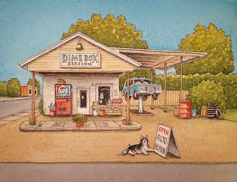 Dime Box Texas. 5 X 7. Watercolor Painting. Etsy