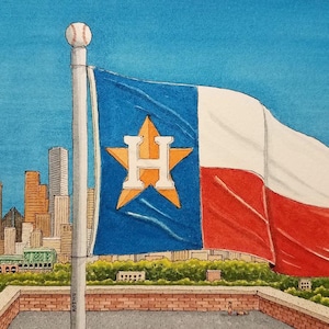 Astros Game Day. 8.5" x 11". Houston Texas. Watercolor Painting. Art Print. World Series. Jim Koehn Art. Texas Flag. Houston Astros Art.