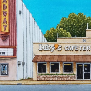 Luby&#39;s Cafeteria. 8.5&quot; x 11&quot;. San Antonio, Texas. Watercolor Painting. Art Print. Luby&#39;s. Texas. Streets of San Antonio. Jim Koehn Art