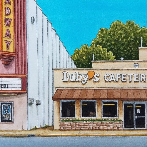 Luby's Cafeteria. 8.5" x 11". San Antonio, Texas. Watercolor Painting. Art Print. Luby's. Texas. Streets of San Antonio. Jim Koehn Art