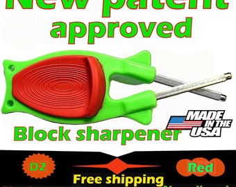 Original Block Knife Sharpener - Made in USA - D2 Honing Steel - Patented Multi-Angle Sharpener for Kitchen, Hunting, & Specialty Blades