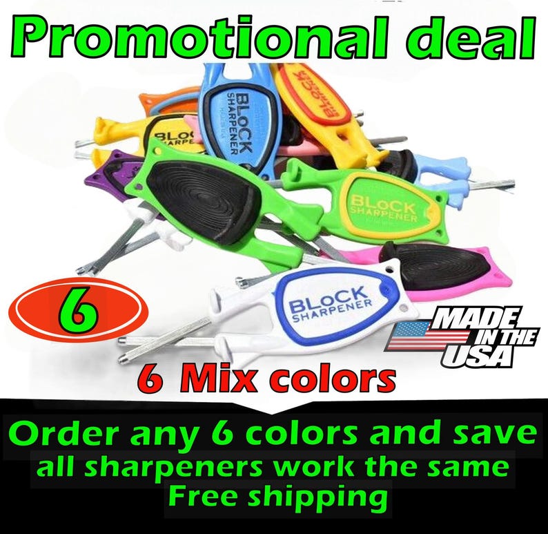 6-Pack Block Knife Sharpeners - Mixed Colors - Individually Packed Gift Set - Made in USA - 175 Value for 70 dollars- Free Shipping image 1