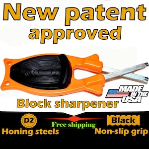 American-made knife sharpener: perfect for sharpening kitchen knives, pocketknives, hunting knives, machetes, scissors, and garden tools.