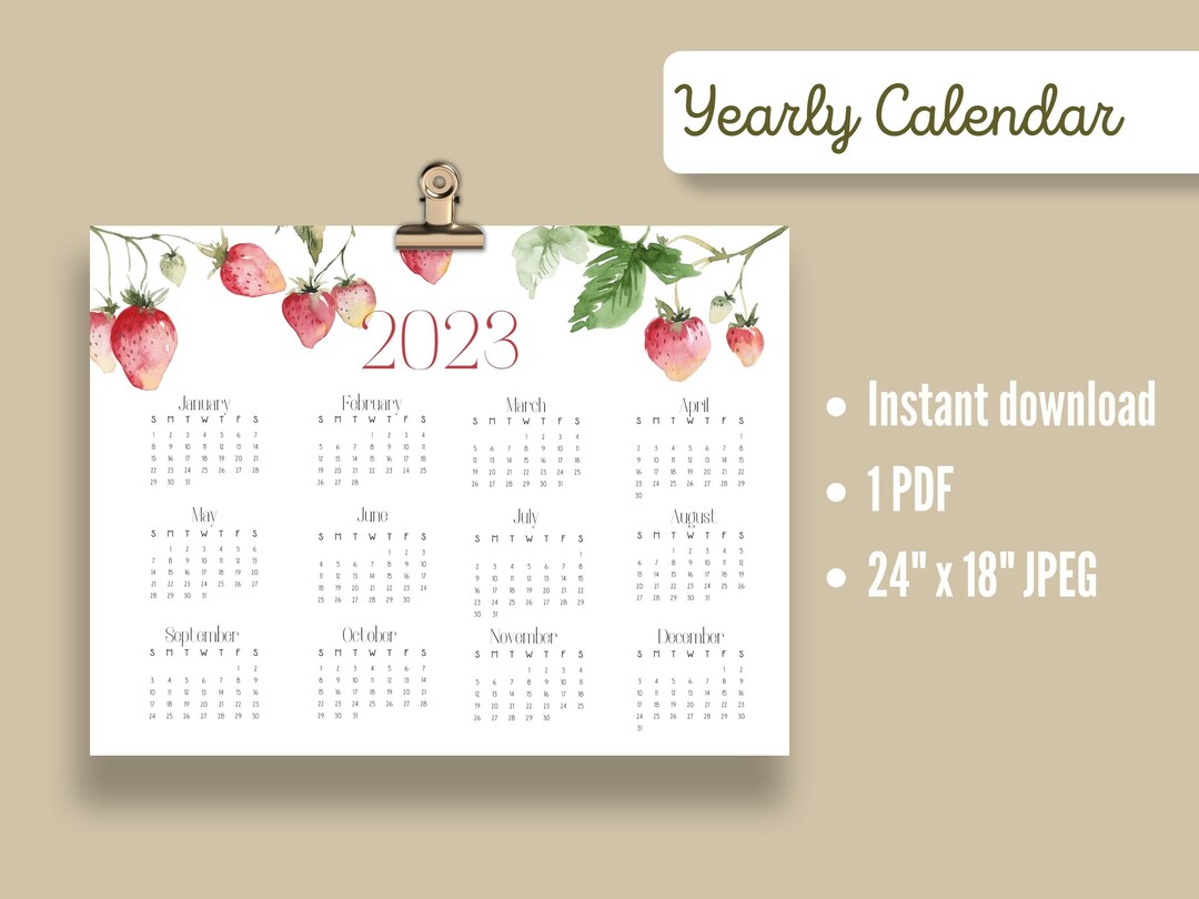 Large wall yearly calendar 2023 calendar printable instant download