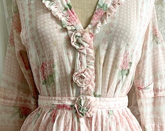 Rare Edwardian Floral Printed Blouse, Peplum Belt & Skirt Set