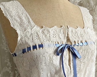 Antique Vintage Lace Camisole Periwinkle Blue Ribbons