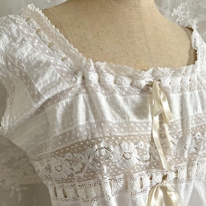 Antique Vintage Lace Trimmed Cream Ribbon Camisole