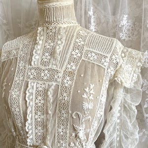 Antique Tulle Lace High Neck Collar blouse