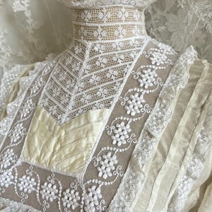 Antique High Neck Lace & Silk Blouse