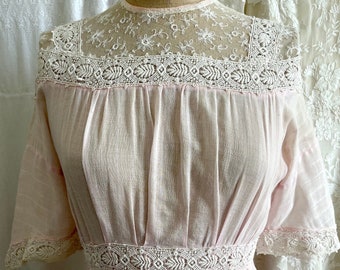 Antique Lace Yoke Cotton Pink Dress
