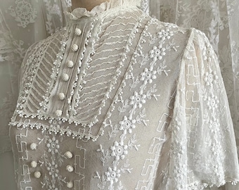 Antique Tulle Lace Embroidered Blouse