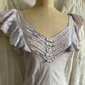 Beautiful 1930s 1940s Lilac Rayon Taffeta Moire Ruffled Bow Dress