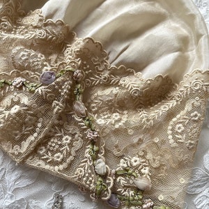 1920s 1930s Lace Ribbonwork Boudoir Cap