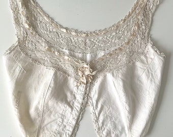 Antique Bodice w/ Silk Ribbon Rosette. Corset Cover Bust Bodice
