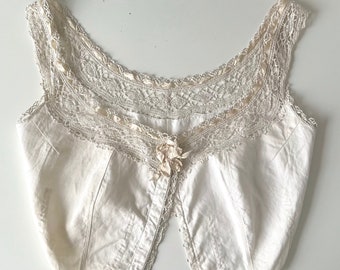 Antique Bodice w/ Silk Ribbon Rosette. Corset Cover Bust Bodice