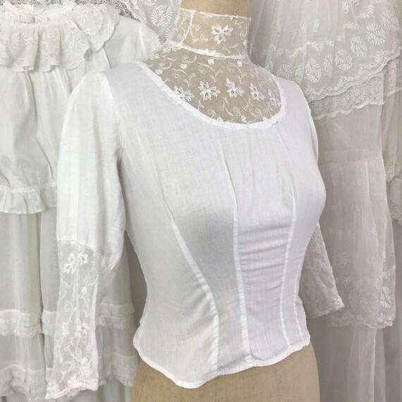 Antique Cotton Lace Trim Under blouse XS
