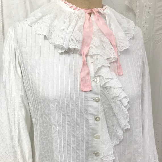 Antique Lace Ruffle Collar Bed Jacket Blouse