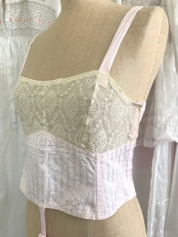 Vintage 1930s Cream Lace Pale Pink Bralette