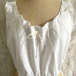Antique Embroidered Monogram Camisole Re-worked Waistband Ribbon Ties