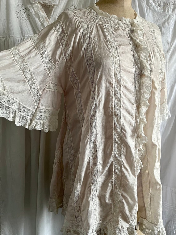 Rare Antique Edwardian Boudoir Silk Peignoir Bed Jack… - Gem