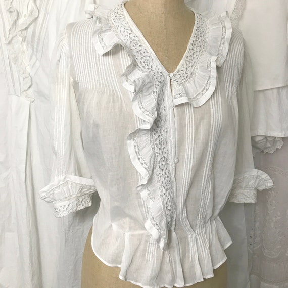 Antique Eyelet Lace Frill Collar Blouse XS/S
