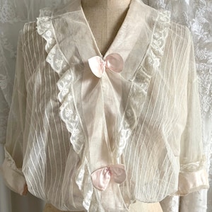 Rare Antique Edwardian Pink Silk Ribbon Tulle Lace Blouse
