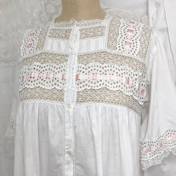 Pretty Antique Eyelet Yoke Trim Nightgown