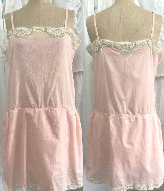 Pretty 1920s Bright Peach Lace Trim Teddy Step In