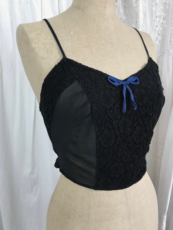 Vintage 1940s Black Crepe Lace Ribbon Camisole