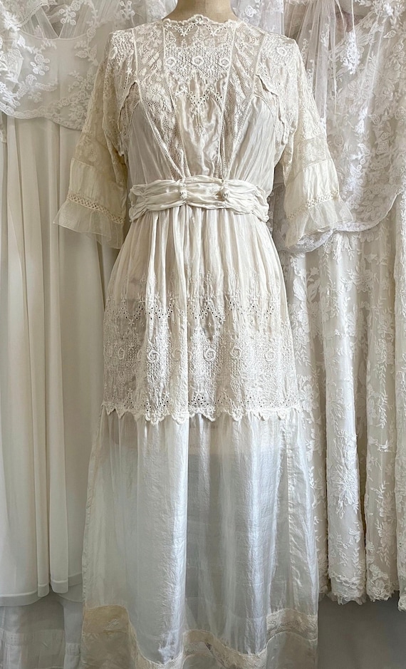 Antique Edwardian Silk Embroidered Dress