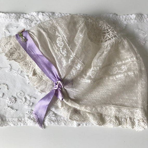 Antique Edwardian Lace Ribbon Bonnet - image 8