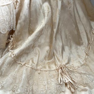 Antique Late Victorian Lace Ribbon Bow Trim Silk Satin Skirt