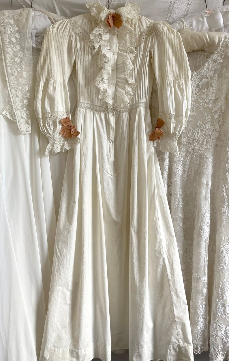 Antique Victorian Lace Trimmed Ribbon Bow Dress Etsy