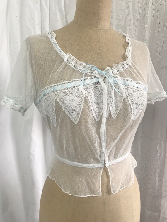 Antique Edwardian Tulle Lace Corset Cover Camisole - image 7