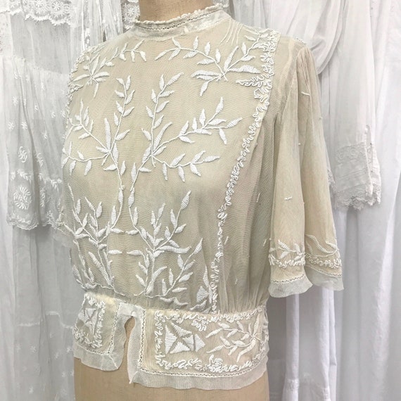 Antique 1910s/20s Soutache Tulle Blouse