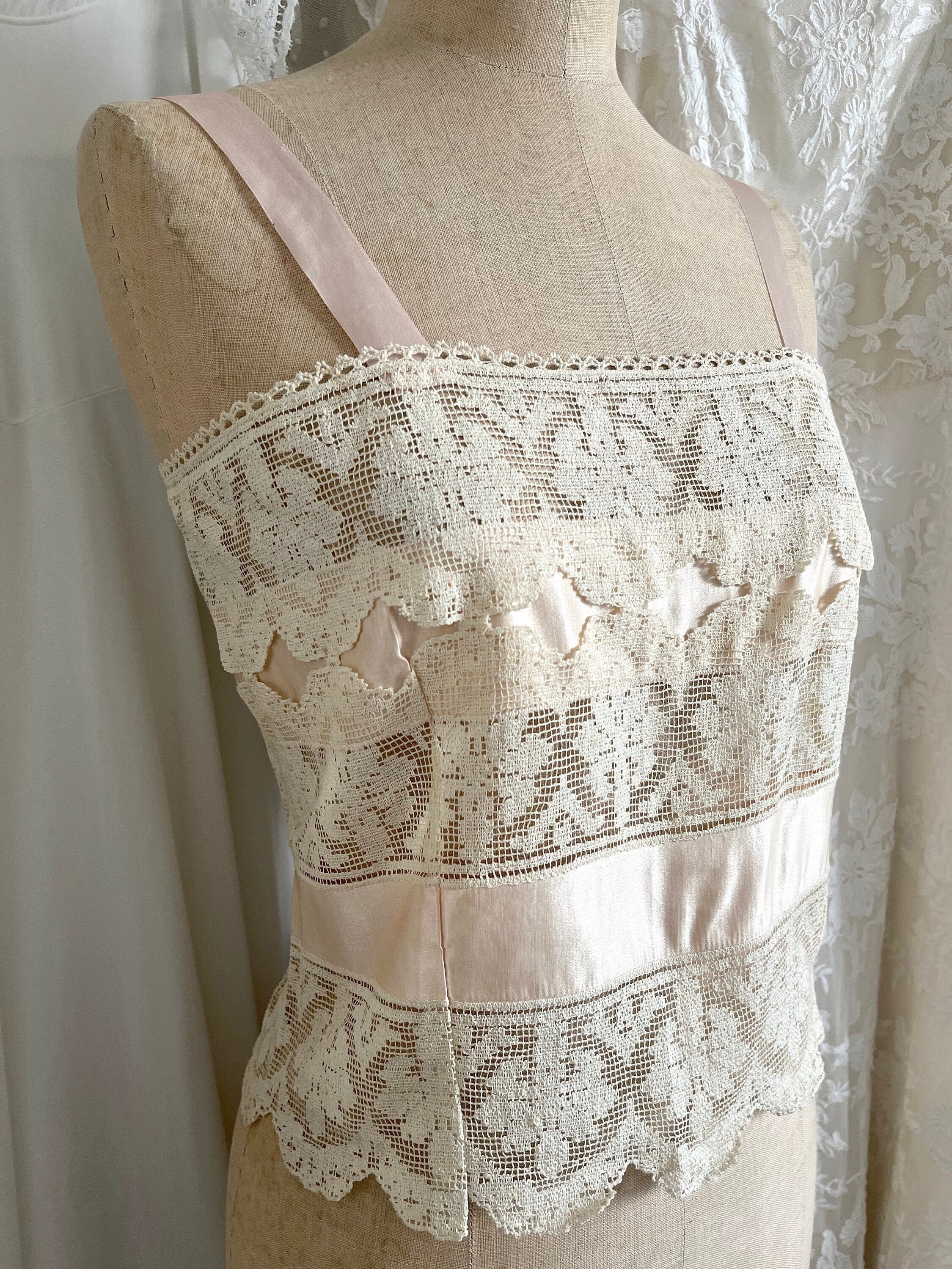 1920's フランスアンティーク レース 刺繍 キャミソール