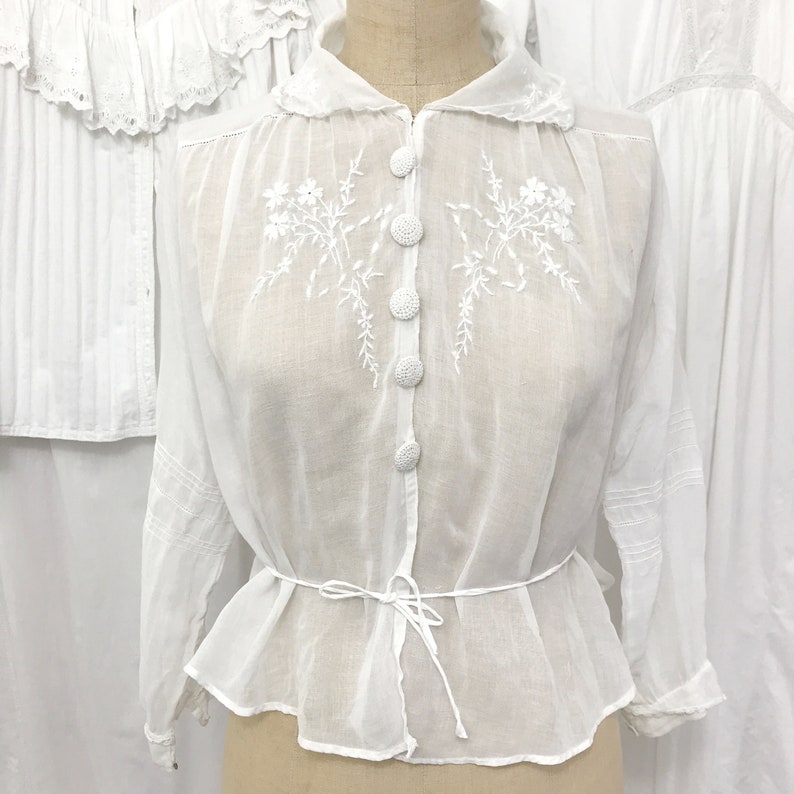 Sold As Is XS Antique Embroidered Cotton Lawn Blouse Small UK 6-8